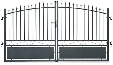 Easy CLÔTURE Portail de clôture Porte de Jardin Style Fer forgé barrière Aluminium avec Serrure 4m00 Gris