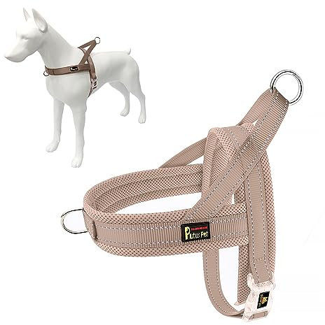 Plutus Pet Hundegeschirr gegen Ziehen, atmungsaktives Netzgewebe, verstellbar, reflektierend, ausbruchsicher, schnelle Passform, Hundegeschirr für kleine, mittelgroße und große Hunde (S, Beige)