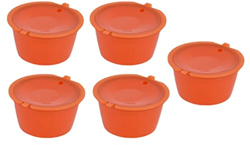Miokycl Lot de 5 capsules de café réutilisables avec cuillère pour machine à café Dolce Gusto (orange)