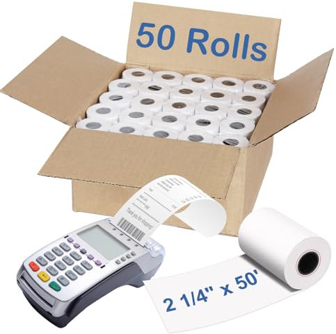SANBOTT Lot de 50 rouleaux de papier thermique pour reçus sans BPA 58 mm Compatible avec les imprimantes thermiques Mini POS et les machines à cartes de crédit