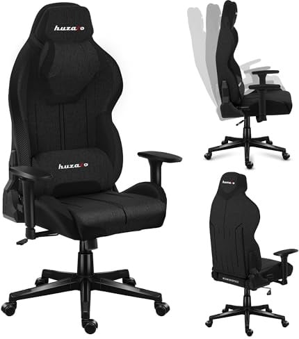 Huzaro Force 7.9 Gaming Stuhl - Ergonomischer Bürostuhl mit 3D Armlehnen - SideRest 160° - SoftFlex Wippmechanismus - Lendenkissen - Stahlrahmen - Stoffbezug - Schwarz