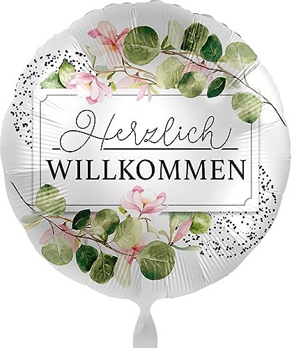 Ballon Herzlich Willkommen Folienballon Welcome Party Besuch Heimkehr Rückkehr Dekoration Luftballon Blumen -Made in EU & Germany- ungefüllt, Helium geeignet