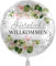 Ballon Herzlich Willkommen Folienballon Welcome Party Besuch Heimkehr Rückkehr Dekoration Luftballon Blumen -Made in EU & Germany- ungefüllt, Helium geeignet