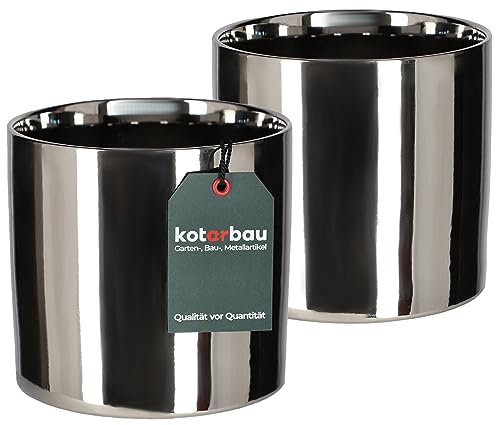 KOTARBAU® Lot de 2 pots de fleurs brillants - 160 mm - Cylindres - En céramique - Argenté - Pour plantes d'intérieur