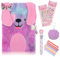 FRIUSATE Secret Diary for Girls, Plush Furry Notebook with Lock, Cartoon Dog Journal Notebook, Pompoms Keychain,Diamond Stickers Gift for Kids Students