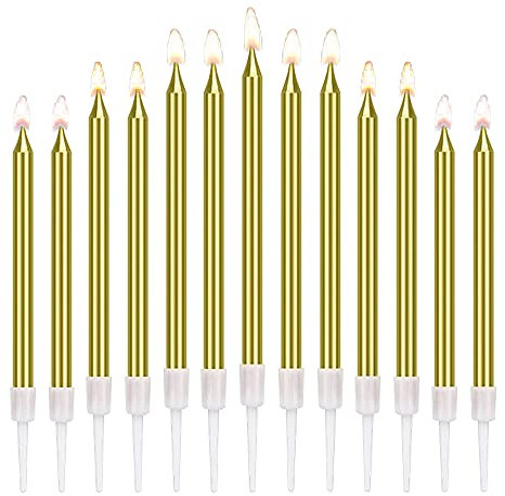 100 Stück Geburtstagskerzen Kuchen, Lange Metallisch Geburtstagskerzen, mit Kerzenhalter, für Dekorative, Hochzeitsparty, Abschlussfeier, Gold