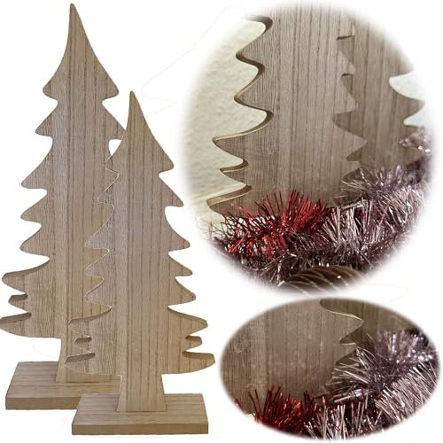 LS-LebenStil XL Deko Holz Weihnachtsbaum 30cm - Freistehendes Design-Deko-Objekt aus Holz mit Sockel - Natur-Xmas Winterwald Feeling - Skandinavische Weihnachtsdeko - Braun MDF 30x12x4cm