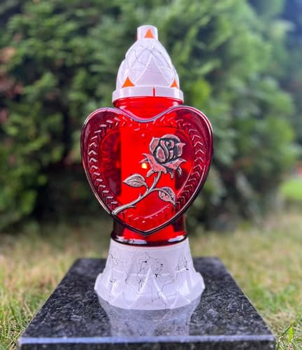 Lampada tombale a forma di cuore, con motivo lanterna tombale, 27 H. cm, decorazione funeraria inclusa 1 candela