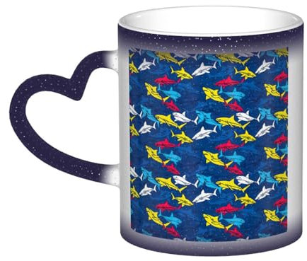 DURAGS Haifisch-Keramiktasse mit hitzeempfindlichem Farbwechsel, für Kaffee und Tee, ideal als Markierungstasse