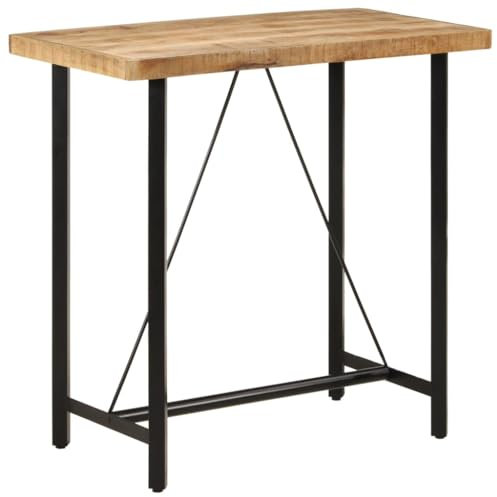 vidaXL Mesa Alta, Mesita de Comedor Desayuno Fiesta, Mesa de Bar Bistró Pub, Mueble para Cocina Recepción, Hierro y Madera Maciza de Mango