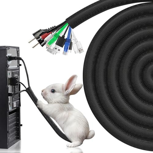 AGPTEK Gaines de Câbles 2 Mètres-25mm, Protecteur de Cordon pour Chien et Chat, Textile Flexible Protection de Câble, Goulotte de Câble à Fermeture Automatique pour Bureau, TV, PC - Blanc