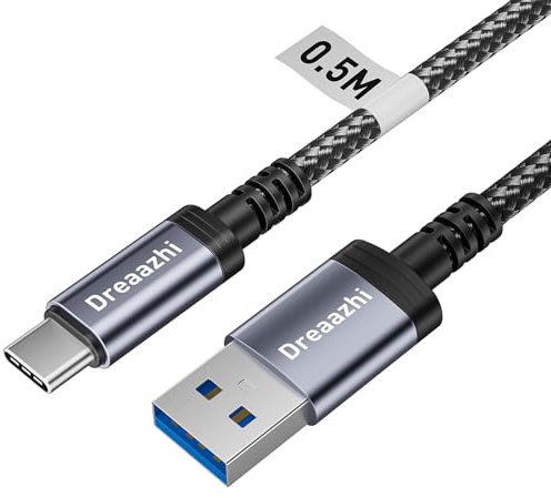 Dreaazhi USB C Data Cable 0.5M, USB 3.1 Gen 2 Cable 3.1A Fast Charging, 10GB Data transfer Cable USB to Type C for Samsung Note20,Galaxy S23,Samsung T7, SanDisk Extreme Portable SSD, Crucial X8, WD