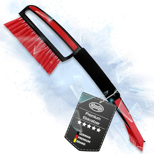 HEYNER® Eiskratzer Schneebesen Eisschaber Scheibenkratzer Auto mit 44 x 9,5 cm Klinge und Besen 1cm breit mit gesplissten Borsten und ergonomischen Softgriff