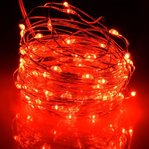 KARSUM USB Powered 36FT 100 LED Fairy Lights With Remote Control, Copper Wire String 8 Modes, Cool Multicolour Twinkle, Timer, Christmas (Red, 1)