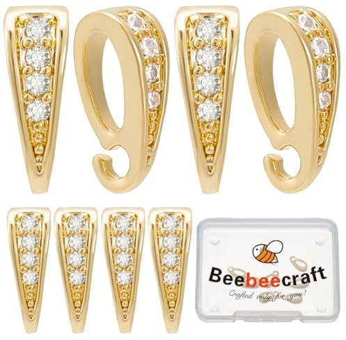 Beebeecraft 1 Scatola 12 Pezzi Ganci con Clip A Pizzico Tubo In Zirconia Cubica Placcato Oro 14K Ganci con Chiusura A Fascino Connettore per Realizzare Collane Gioielli Artigianato Fai Da Te