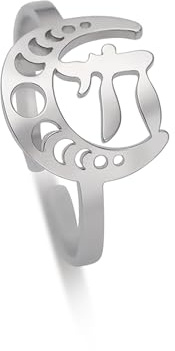 EUEAVAN Jüdische Chai Ringe Hebräische Buchstaben Anhänger Mondsichel Ringe Symbole des Lebens Klassischer Jüdischer Chai Jüdisch Inspirierter Schmuck für Frauen Verstellbar (silber)