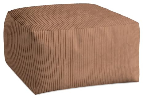 DreamRoots Pouf Hocker Fußhocker Cord, Cube 70x70x40cm, Brown Bear