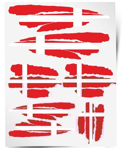Indigos UG Aufkleber Dänemark - 7 Autoaufkleber - Flagge - Fahne mit 3 Streifen - selbstklebende Fahnen für Heckscheibe, Modellbau, Sport, Motorrad, Auto, Tuning, Fenster, Kofferraum