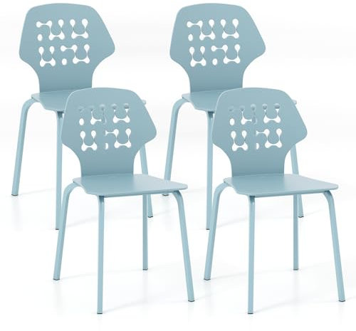 RELAX4LIFE Esszimmerstühle 4er Set, Küchenstuhl Stapelbar, Stapelstuhl mit Metallbeinen & Ausgehöhlter Rückenlehne, bis 150 kg belastbar, Wohnzimmerstuhl für Esszimmer Wohnzimmer(Blau)