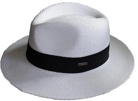 DBFBDTU Chapeaux de soleil pour femme - Chapeau de paille - Chapeau panama pour homme, Ceinture blanche et noire, L 58-61cm