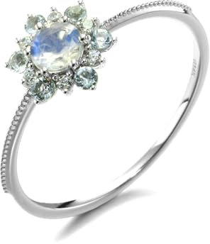 Stfery Weißgold 750 Ring Verlobungsring Ring für Damen Rund Mondstein Verlobungsring Damen