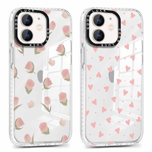Foonary 2 Pack Clear Print Phone Case for iPhone 11 6.1,Soft Silicone with Flowers Love Design Aesthetics Transparent Pattern Cases,Shockproof Bumper Protector Cover for iPhone 11 Floral