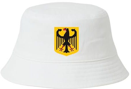 Deutschland Hut EM Fußball 2024 Herren Damen Anglerhut Fischerhut Bucket Hat Europameisterschaft Germany Fanartikel DE Public Viewing EM Deko Kappe Mütze Männer Frauen Fussball weiß Adler Wappen
