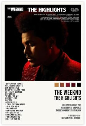 Kxzsey Pop-Sänger The Poster Weeknd The Highlights Album Poster Leinwand Poster Wandkunst Dekor Druck Bild Gemälde für Wohnzimmer Schlafzimmer Dekoration 30 x 45 cm