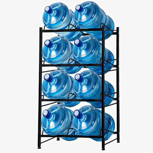 8-Tray Water Jug Rack, Storage 5 Gallon Water Cooler Bottle Holder Stand, 4-Tiers with 2-rows Heavy Duty Carbon Steel 5 Gal Water Bottle Organizer for Home, Office, Kitchen, Warehouse, Black