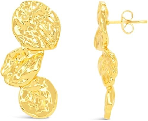 ARS-ARGENTI Boho Ohrringe Damen Mädchen Sterling Silber 925 Gold 18K - hypoallergen (Edle handgehämmerte Tropfen MILA Edelstahl 18K vergoldet 33x16mm)