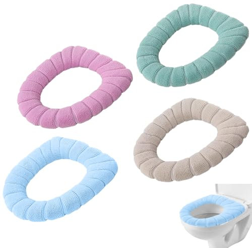 Udbrud Caldo Cuscino del Sedile del Water, 4PCS Coprisedili per WC Confortevole e Morbido Copri Ciambella Riutilizzabile del WC Scaldino Sedile del Water Estensibili Toilette Copri Sedile Caldo