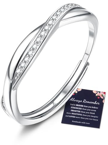 JeweBella Ring Silber 925 Damen Verstellbar Ringe Frauen Stapeln Daumenring Fingerring Eheringe Engagement Promise Ring Verlobungsring Damen Gold/Silber/Rosegold Ring Schmuck mit Geschenkkarte