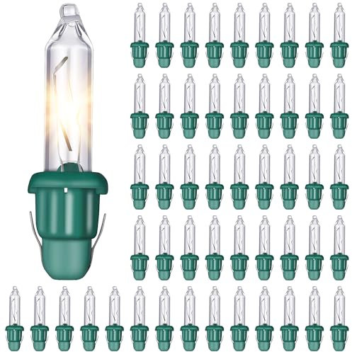 50 Pieces Twinkle Christmas Tree Light Replacement Bulbs, 2.5 Volt Clear Incandescent Bulbs Christmas Tree String Light Bulbs with Base for Indoor Outdoor Xmas Decor(Green)