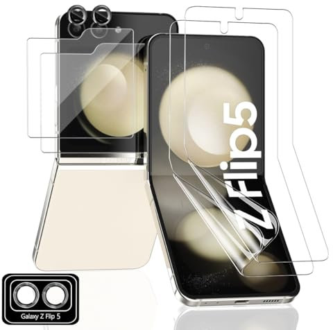 Yieehhow [2+2+2 Pièces] Protection D'écran pour Samsung Galaxy Z Flip 5 5G, HD Souple TPU Film et Verre Trempé Protection Écran Arrière et Protecteur Caméra, Protection Film pour Galaxy Z Flip 5 5G