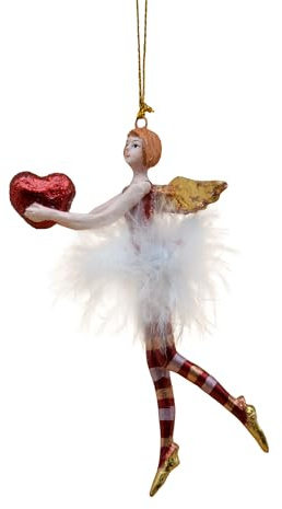 Engel Weihnachten Baumschmuck Figur Deko Hänger Christbaumschmuck Ornament 15 cm (rot-weiß Federkleid und Herz)