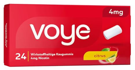 Voye Citrus 4mg | Nikotinkaugummi | Nicotin | Unterstützt die Raucherentwöhnung | Rauchen aufhören | Kaugummis mit frischem Zitrusgeschmack (24 Stück)