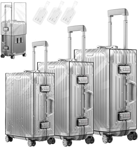 MAOMUN 3 Stück Transparent Kofferschutzhülle, PVC Wasserdicht 20/24/28 Zoll | 3 Kofferanhänger, Wasserdichte Staubdichte, Schutzhülle Kofferschutz Kofferüberzug Schutzhülle für Reisen Täglichen Gebrauch