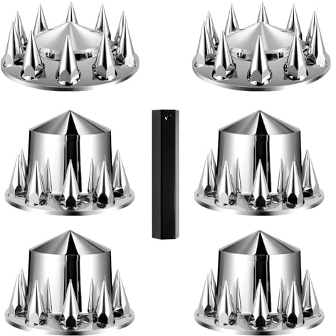 VEVOR Rear Front Axle Wheel Covers, Spiked Axle Cover for Semi Truck, ABS Rust-Resistant Lug Nut Covers, Universal Fit, Installation Tool Included, 2 Front and 4 Rear Axle Hub Covers Combo Kit