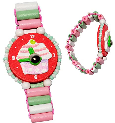 alles-meine.de GmbH 1 Stück Armbanduhr/Kinderuhr - Muffin - rot - aus Holz - bewegliche Zeiger ! - Lernuhr mit Armband - Uhr für Kinder - Mädchen & Jungen - Holzarmbanduh..