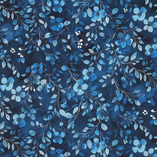 VmG-Store Baumwollstoff Meterware 140cm Breite Stoffe zum Nähen Nähstoff Kinderstoff für Kissen Babykleidung Kinderkleidung DIY (Strauchblumen Cobalt Bc007)