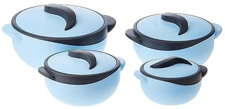 4pc Round Heat Insulated Food Storage Hot Pot Food Warmer/Cooler with Lid–Thermal Soup/Salad Serving Bowl- Stainless Steel Hot Food Container Best Gift Set Holidays Pinnacle Parisa (Matt Blue)