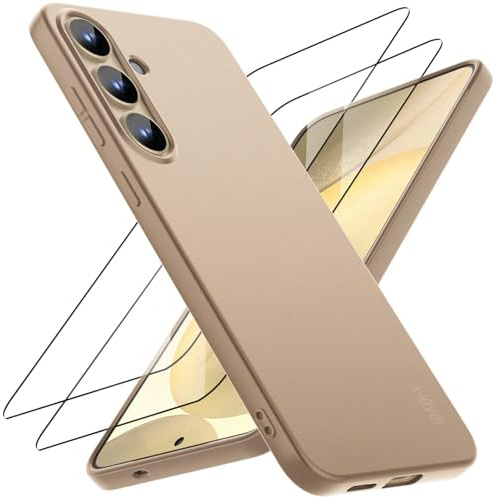 X-level für Samsung Galaxy S25 Hülle, Weiche Dünn Case, Gold | 1 Handyhülle mit 2 Schutzfolie, Rundumschutz Schutzhülle Kratzfest Silikon Cover