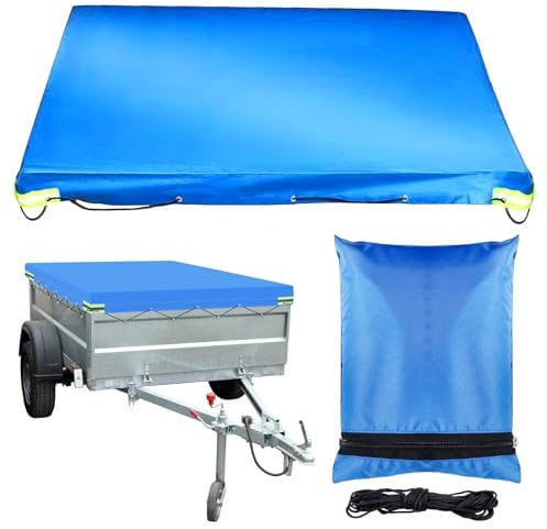 Anhängerplane 209x115x10cm, Abdeckplane Anhänger Wasserfest mit Planenseil, Anhänger Plane Flachplane aus PVC Planenmaterial für PKW Hänger 750kg