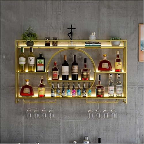 Barschrank,wandmontiertes Weinpräsentationsregal Aus Metall Mit Metallrahmen Hängende Industrielle Runde Weinregale Weinregal Palette Eisen Weinregal(Size:100cm,Color:Gold)