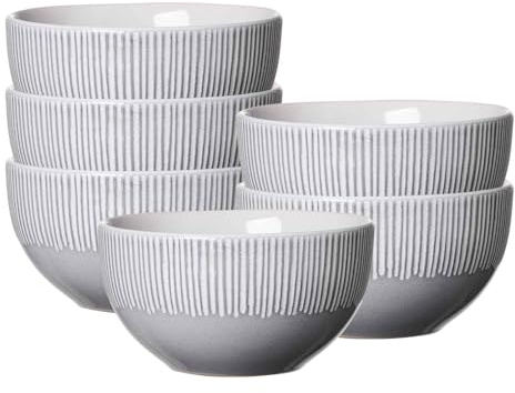 Ritzenhoff & Breker Banda Schalen 6er Set, 14 cm, Müslischalen mit Streifen-Relief, Minimalistisches Geschirr in Coupe-Form, Spülmaschinenfest, Steingut, Grau