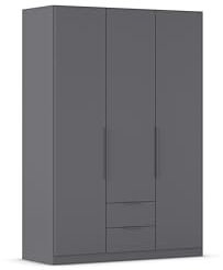Rauch Möbel Belfast Kleiderschrank, Schrank, Garderobe, Organizer, 3-türig, 2 Schubladen für mehr Stauraum, Farbe Grau metallic, Schwarz, Kurze Griffleisten Grau metallic, 136x197x54cm