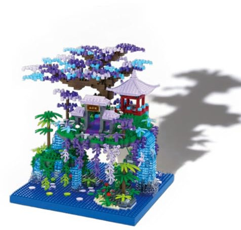 Muligheter Chinese Architecture Building Blocks, Sakura Tree House Building Blocks Kit, Moon Palace Pavilion Micro Mini DIY Model Landscape, Clamping Blocks Plants Chinese Decoration Gift