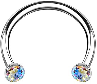 Titanium Horseshoe Ring with Crystals, Circular Barbell Piercing Ear Jewelry Earring Helix Hoop