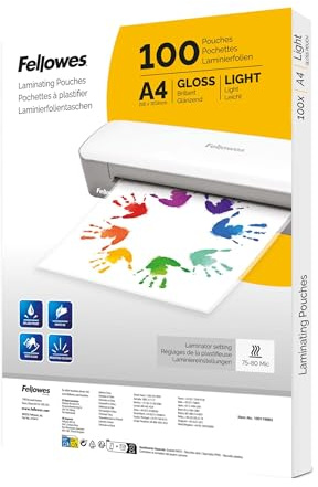 Fellowes A4 Laminating Pouches – 100 Pack Gloss Finish – Laminator Sheets for Home, School or Office – Ideal for Photos, Signs & Documents – Compatible with All Laminators