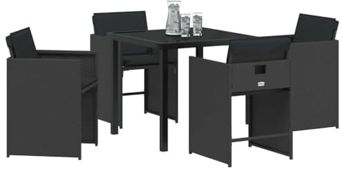 vidaXL 5 Piece Garden Dining Set with Black Synthetic Rattan Cushions Outdoor Table and Chairs 4 Seater Patio Patio Patio Balcony Lounge Furniture Perfect for Summer and Relaxation